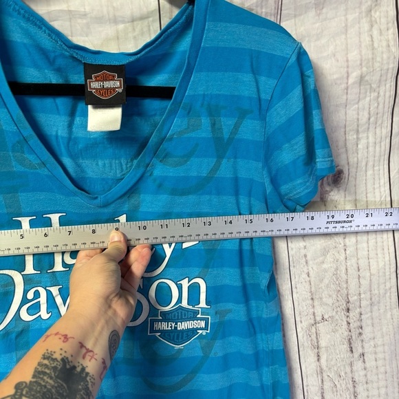 Vintage Harley-Davidson Blue Striped V-Neck Short sleeve T-Shirt Large - Picture 7 of 7